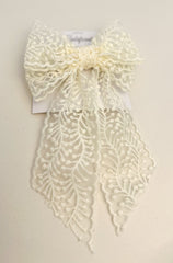 Large lace hair bow with tails “Cream” Gabificent