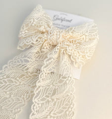 Large lace hair bow with tails “Cream” Gabificent