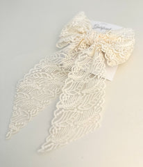 Large lace hair bow with tails “Cream” Gabificent