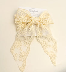 Large lace hair bow with tails “Cream” Gabificent