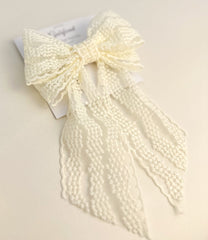 Large lace hair bow with tails “Cream” Gabificent