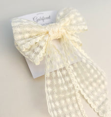 Large lace hair bow with tails “Cream” Gabificent