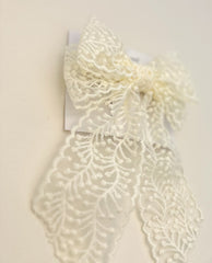 Large lace hair bow with tails “Cream” Gabificent
