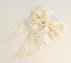 Large lace hair bow with tails “Cream” Gabificent