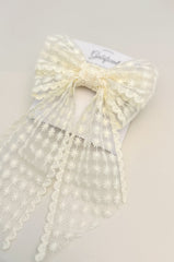 Large lace hair bow with tails “Cream” Gabificent