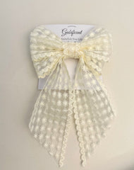 Large lace hair bow with tails “Cream” Gabificent
