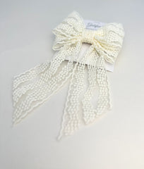 Large lace hair bow with tails “Cream” Gabificent