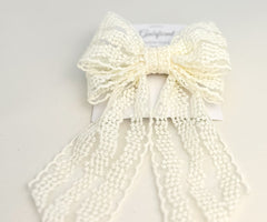 Large lace hair bow with tails “Cream” Gabificent