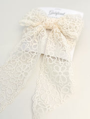Large lace hair bow with tails “Cream” Gabificent