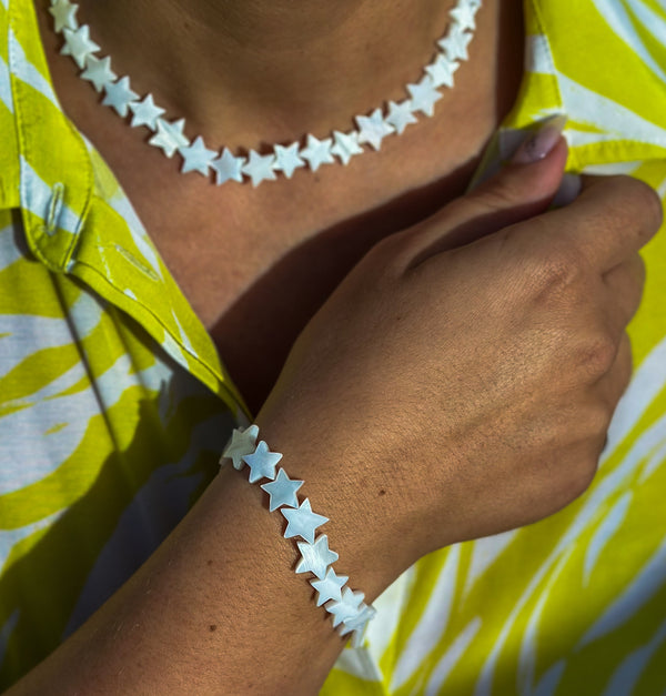 Natural White Freshwater Shell Bead Bracelet and Necklace Set Gabificent