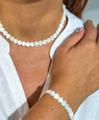 Natural White Freshwater Shell Bead Bracelet and Necklace Set Gabificent