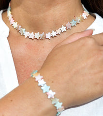 Natural White Freshwater Shell Bead Bracelet and Necklace Set Gabificent