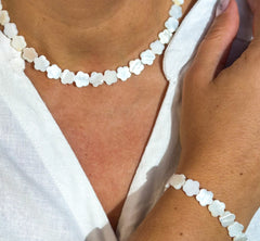 Natural White Freshwater Shell Bead Bracelet and Necklace Set Gabificent