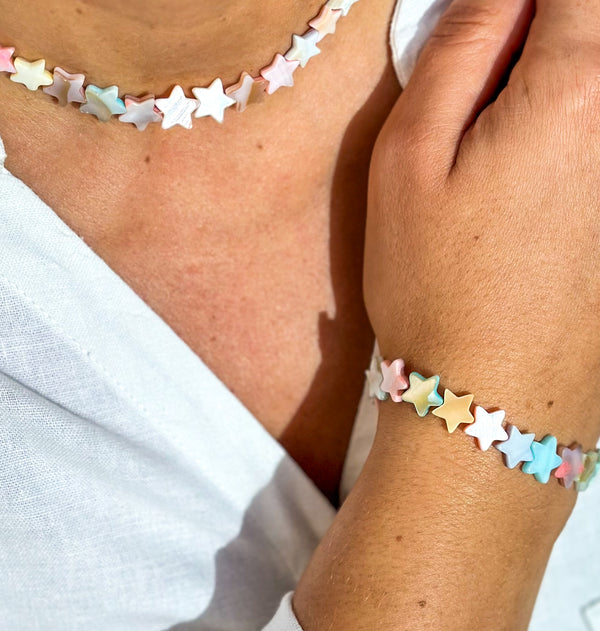 Natural White Freshwater Shell Bead Bracelet and Necklace Set Gabificent