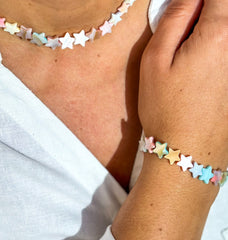 Natural White Freshwater Shell Bead Bracelet and Necklace Set Gabificent