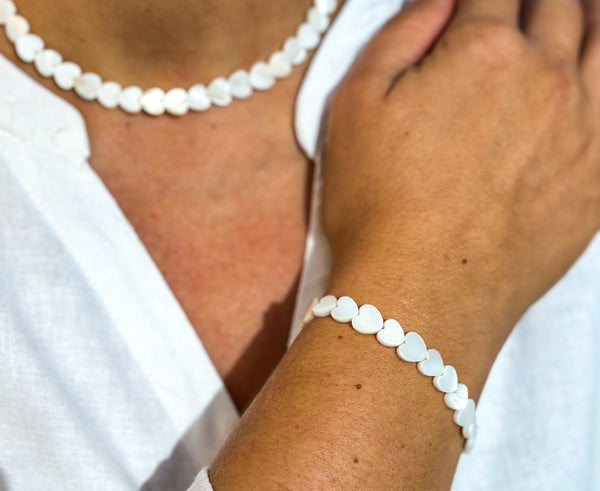 Natural White Freshwater Shell Bead Bracelet and Necklace Set Gabificent