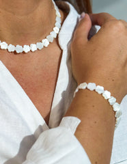 Natural White Freshwater Shell Bead Bracelet and Necklace Set Gabificent