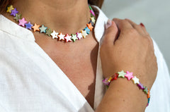 Natural White Freshwater Shell Bead Bracelet and Necklace Set Gabificent