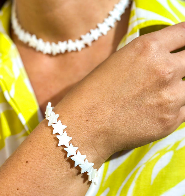 Natural White Freshwater Shell Bead Bracelet and Necklace Set Gabificent