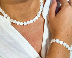 Natural White Freshwater Shell Bead Bracelet and Necklace Set Gabificent