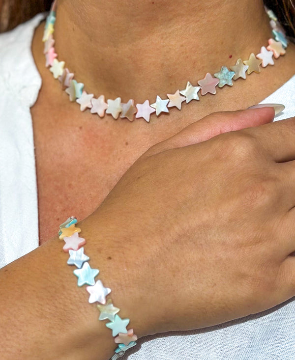 Natural White Freshwater Shell Bead Bracelet and Necklace Set Gabificent