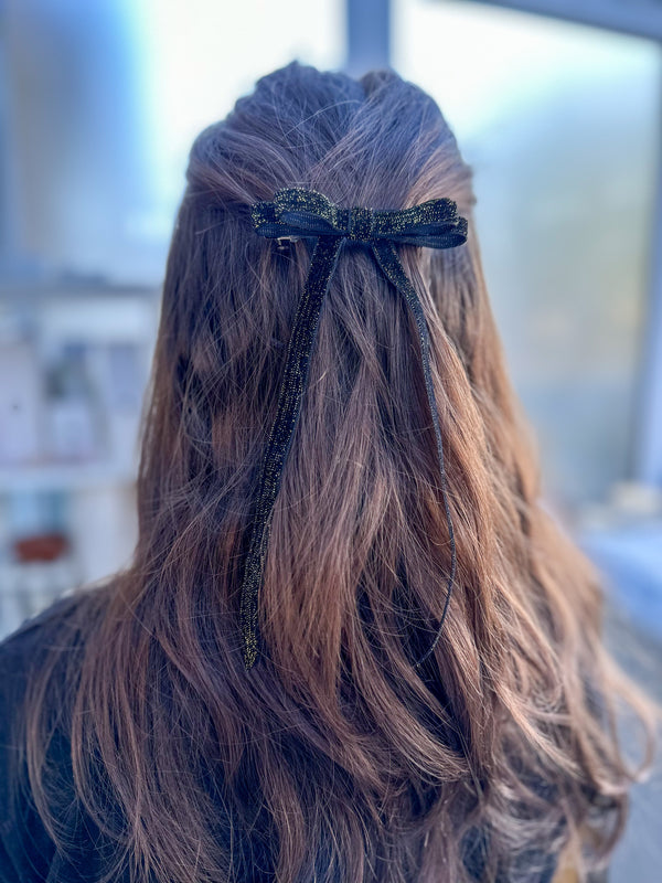 Sparkly Velvet hair Bow- Black/Gold Gabificent