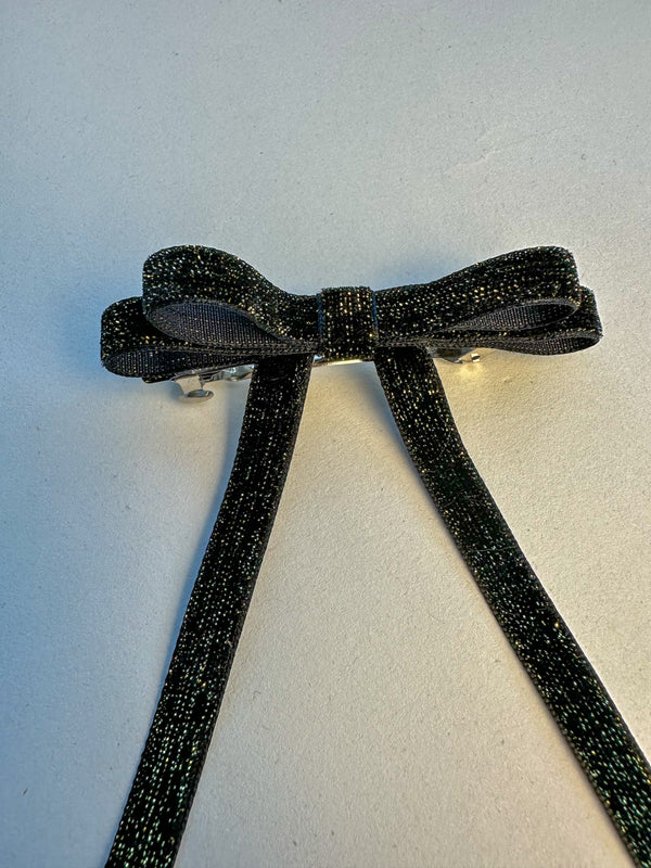 Sparkly Velvet hair Bow- Black/Gold Gabificent