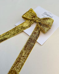 Sparkly Velvet hair Bow- Gold Gabificent