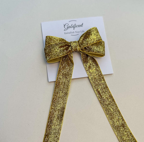 Sparkly Velvet hair Bow- Gold Gabificent