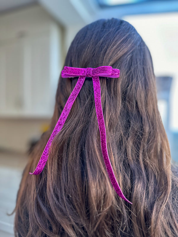 Sparkly Velvet hair Bow- Pink Gabificent