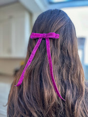 Sparkly Velvet hair Bow- Pink Gabificent