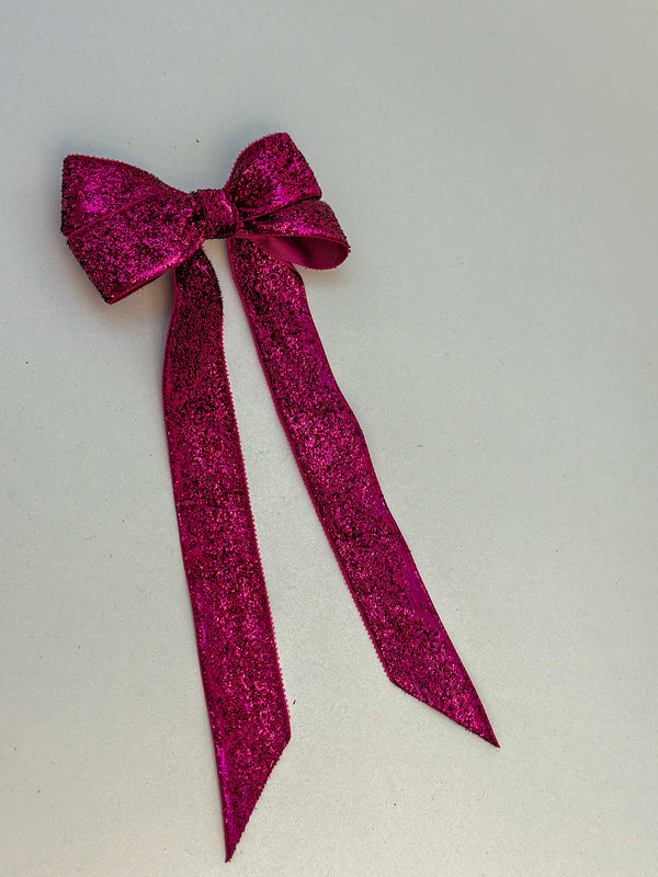 Sparkly Velvet hair Bow- Pink Gabificent