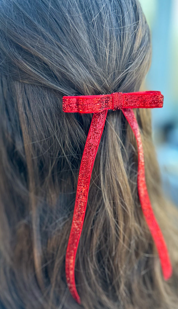 Sparkly Velvet hair Bow- Red Gabificent