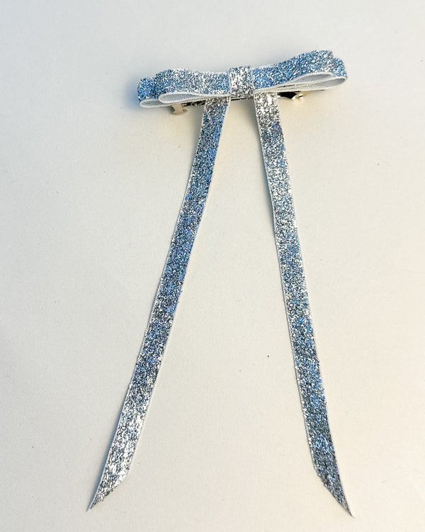 Sparkly Velvet hair Bow- Silver Gabificent