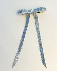 Sparkly Velvet hair Bow- Silver Gabificent