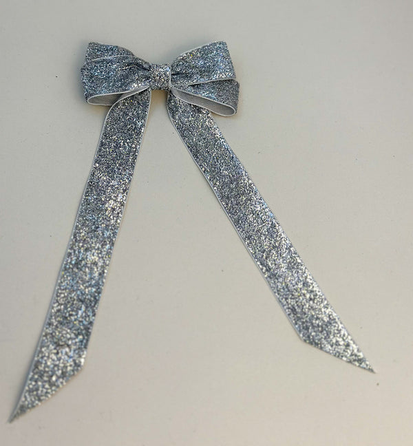 Sparkly Velvet hair Bow- Silver Gabificent