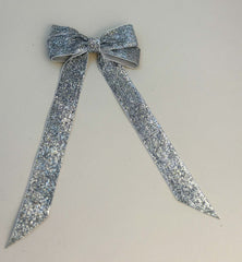 Sparkly Velvet hair Bow- Silver Gabificent
