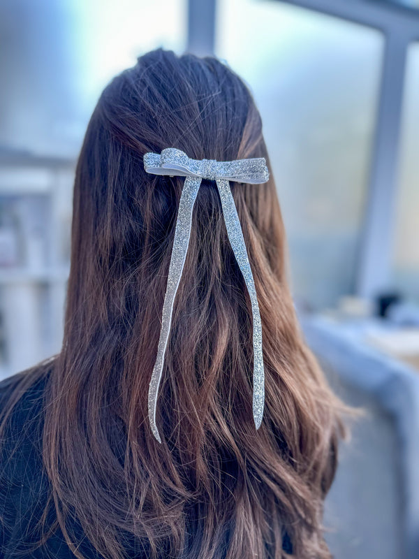 Sparkly Velvet hair Bow- Silver Gabificent