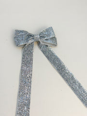 Sparkly Velvet hair Bow- Silver Gabificent
