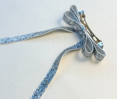 Sparkly Velvet hair Bow- Silver Gabificent