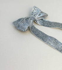Sparkly Velvet hair Bow- Silver Gabificent