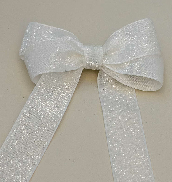 Sparkly Velvet hair Bow- White Gabificent