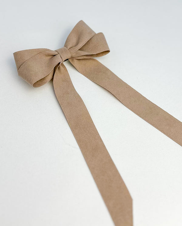 Suede Velvet hair Bow- Camel Gabificent