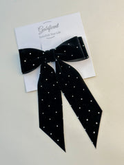 Velvet hair Bow- Black with rhinestones Gabificent