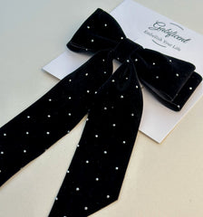 Velvet hair Bow- Black with rhinestones Gabificent
