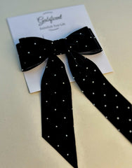 Velvet hair Bow- Black with rhinestones Gabificent