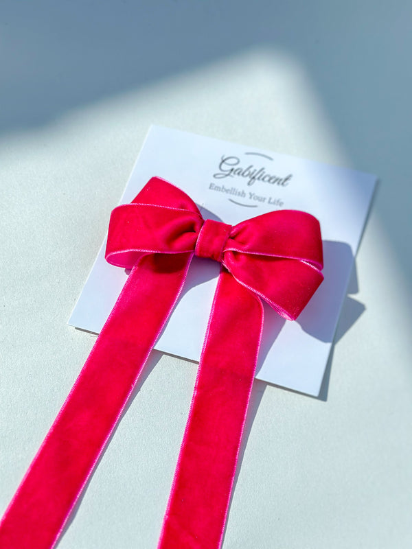 Velvet hair Bow- Bright Pink Gabificent