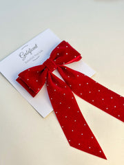 Velvet hair Bow- Burgundy with rhinestones Gabificent