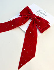 Velvet hair Bow- Burgundy with rhinestones Gabificent