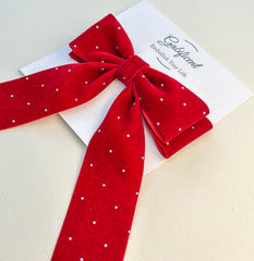 Velvet hair Bow- Burgundy with rhinestones Gabificent